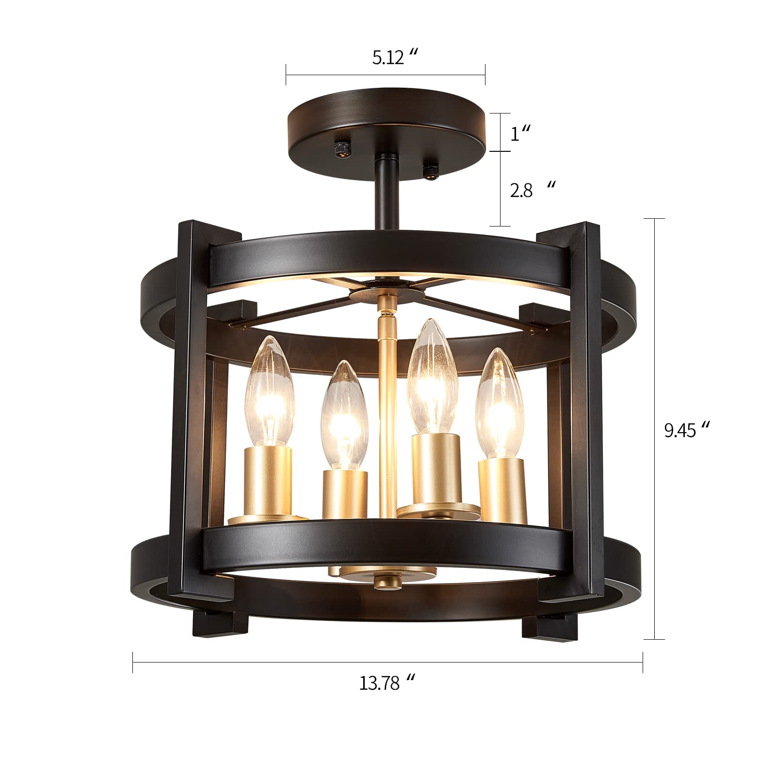 美品MC L – It Shall Be MEIXISUE 4-Light Semi Ceiling Light Flush Mount BK+GD Farmhouse